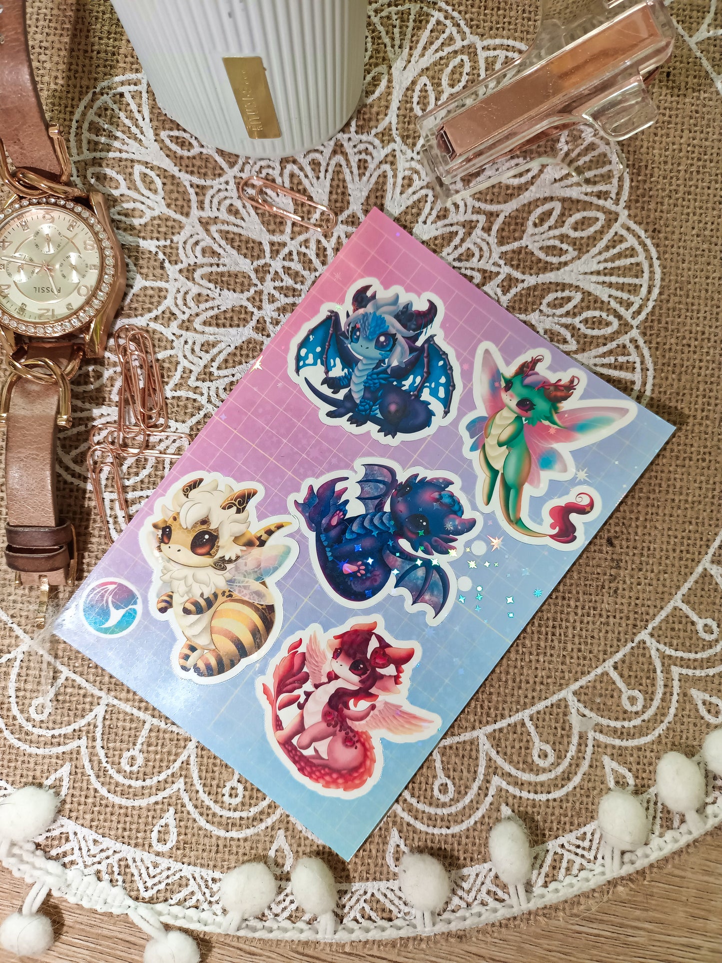 Planche de 5 stickers holographiques
