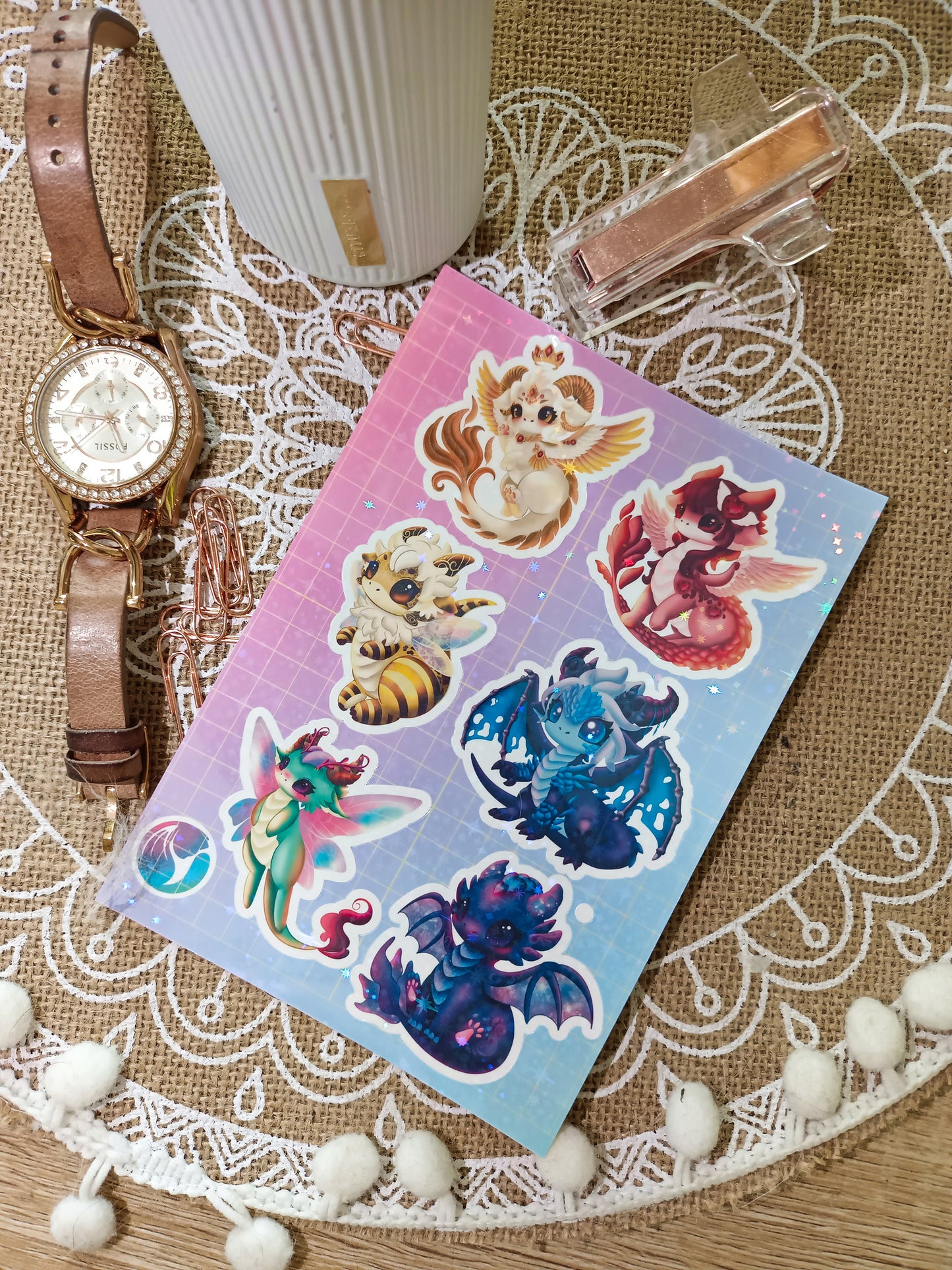 Planche de 6 stickers holographiques
