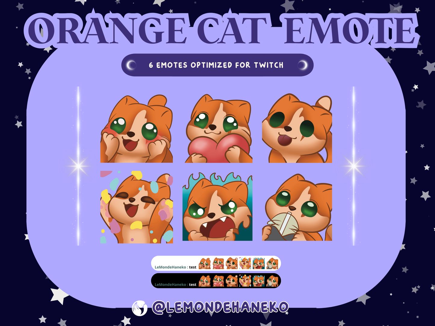 🧡 Orange Cat Emote — Pack de 6 emotes Twitch